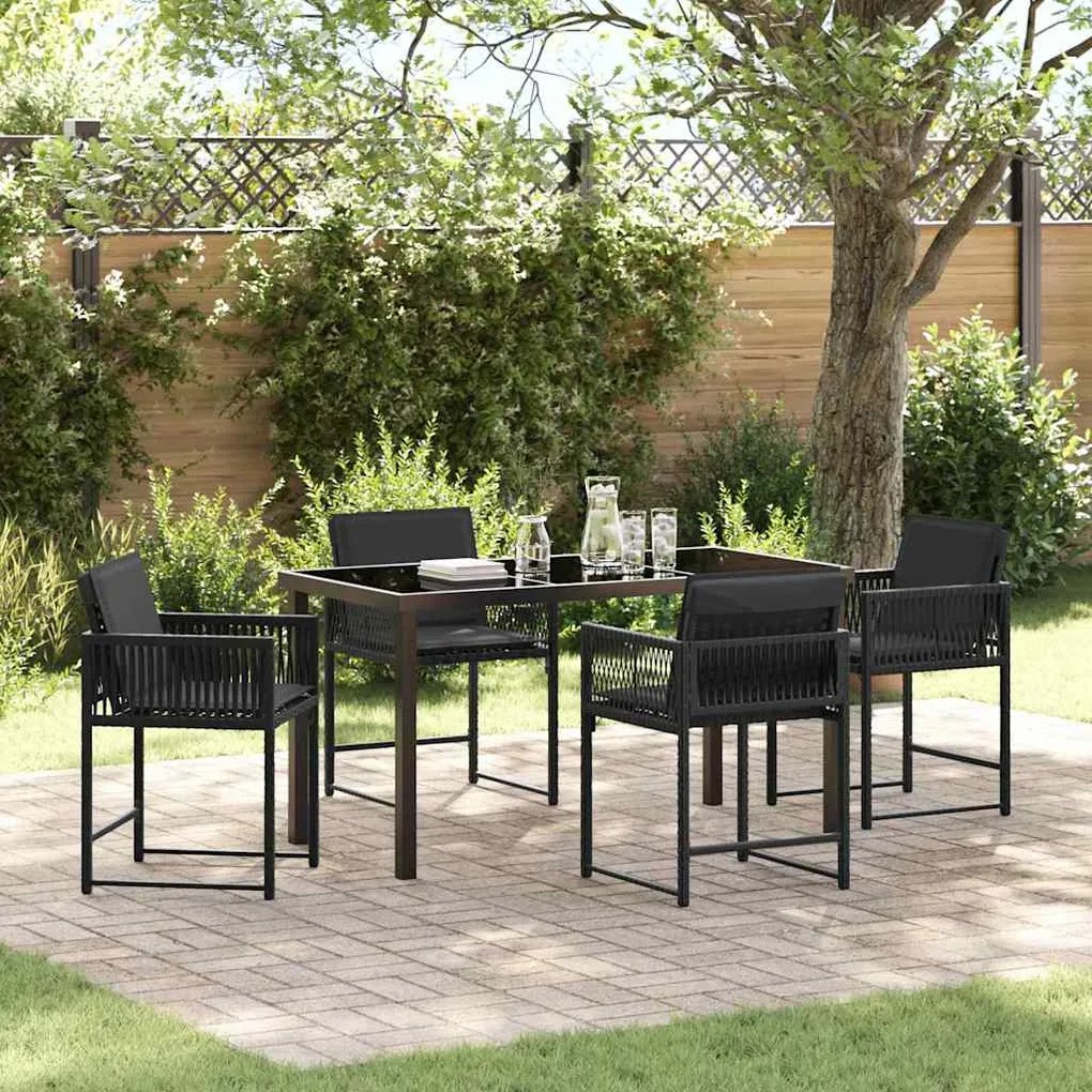 vidaXL Conjunto de Jantar para Jardim 5 pcs Preto vime PE
