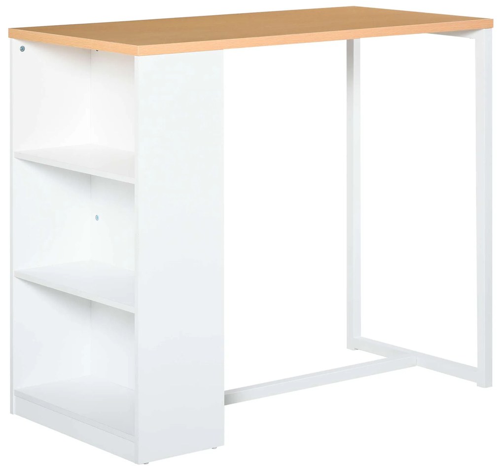 HOMCOM Mesa de bar Bistrô Mesa alta para jantar  com 3 prateleiras Estrutura metálica  Carga 100 kg 115x55x100 cm Branco e Carvalho