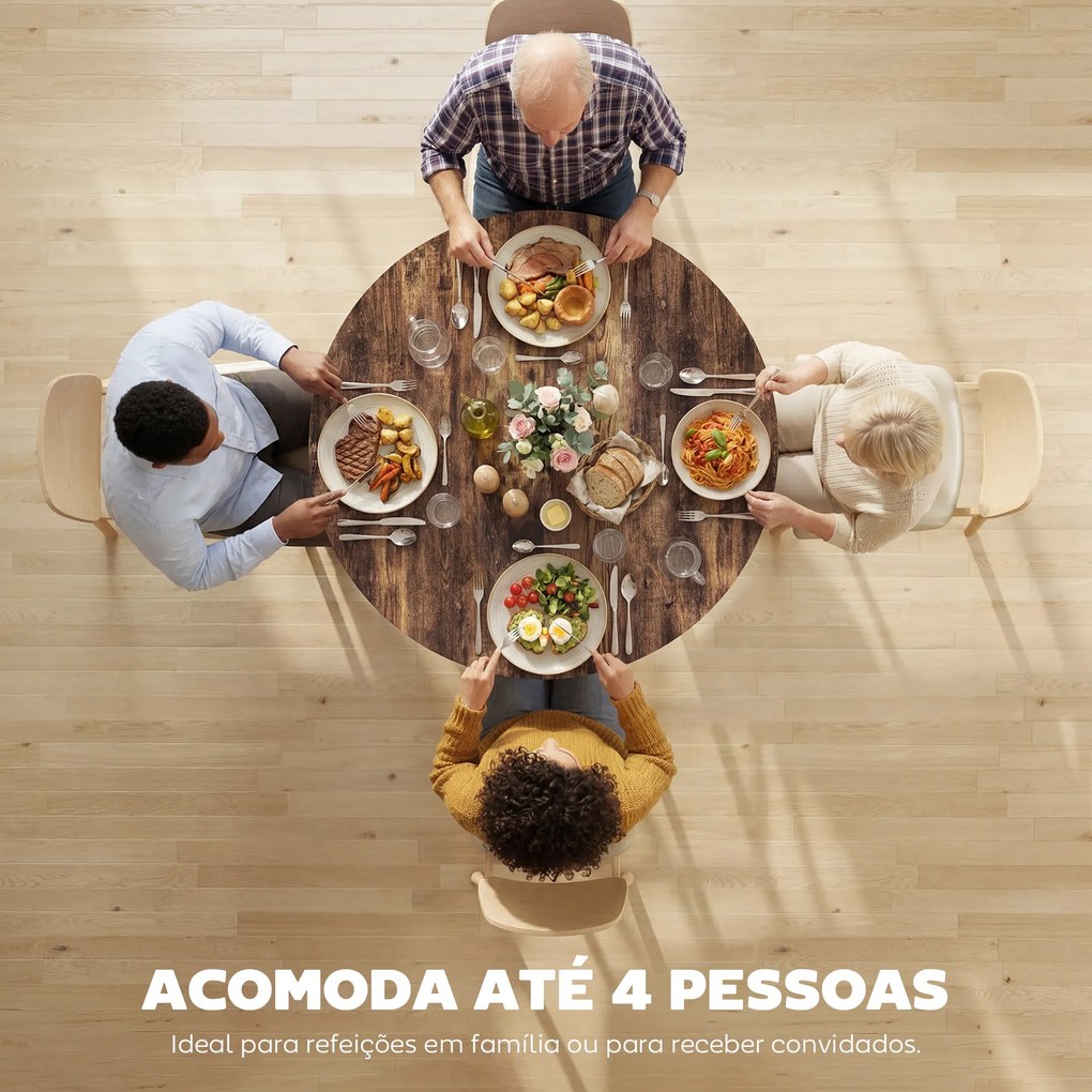 Mesa Redonda 100 cm para 4 Pessoas (CADEIRAS NÂO INCLUIDAS) de Estilo Industrial com Estrutura Metálica Preta