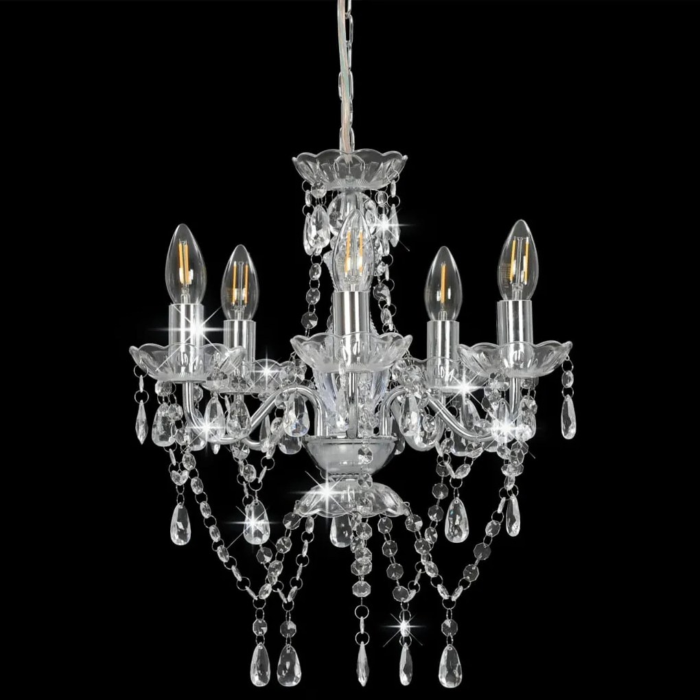 Lustre com contas de cristal redondo prateado 5 x E14