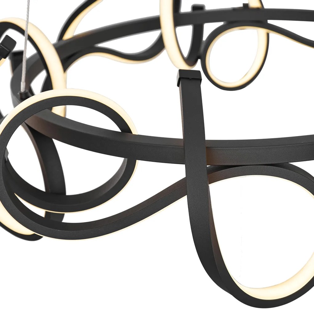 LED Candeeiro suspenso de design preto redondo regulável em 3 níveis - Krisscross Moderno