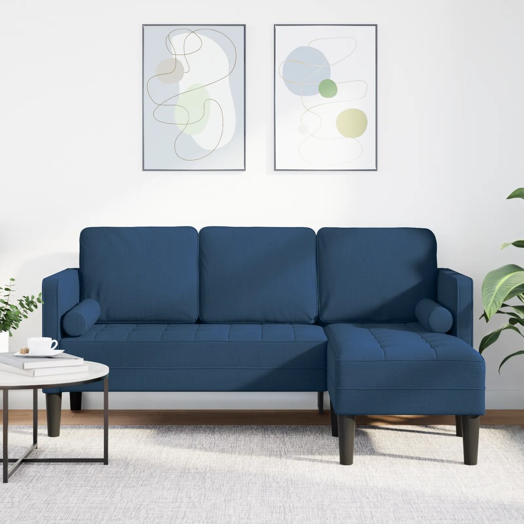 Sofá L de 3 Lugares vidaXL Azul 160 cm em Tecido