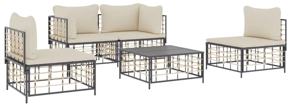 5 pcs conjunto lounge de jardim c/ almofadões vime PE antracite