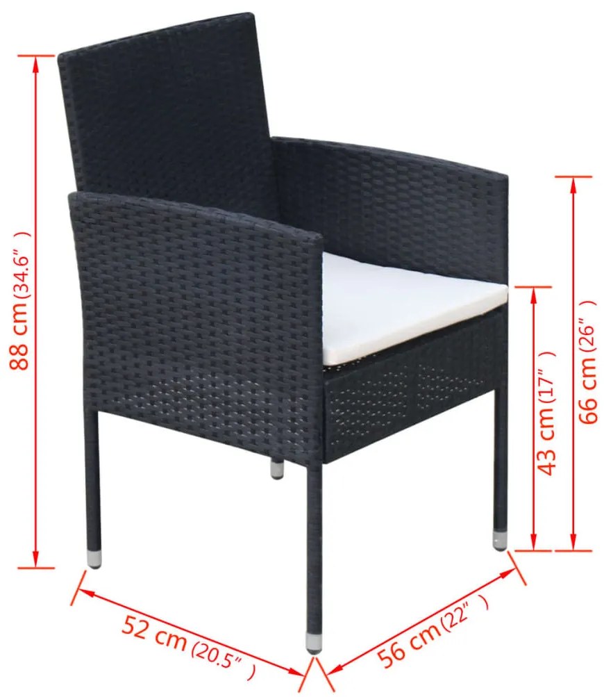 9 pcs conjunto jantar exterior com almofadões vime PE preto