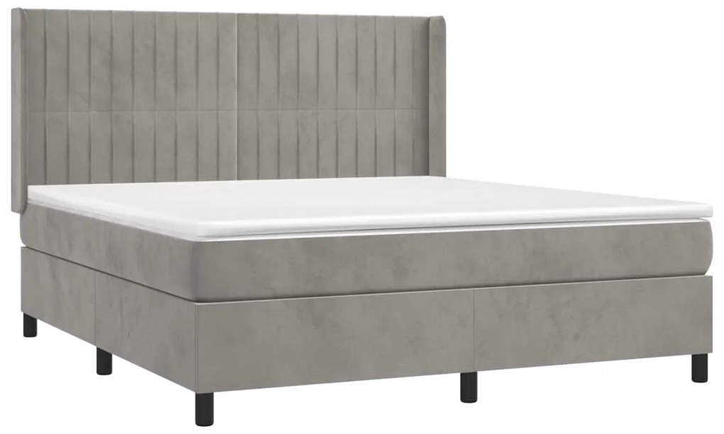 Cama box spring c/ colchão/LED 160x200 cm veludo cinzento-claro