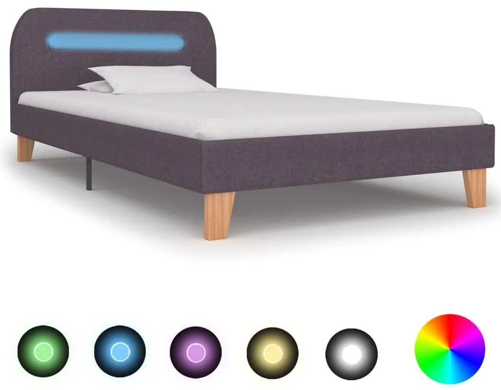 vidaXL Estrutura cama c/ LEDs em tecido 90x200 cm cinzento-acastanhado