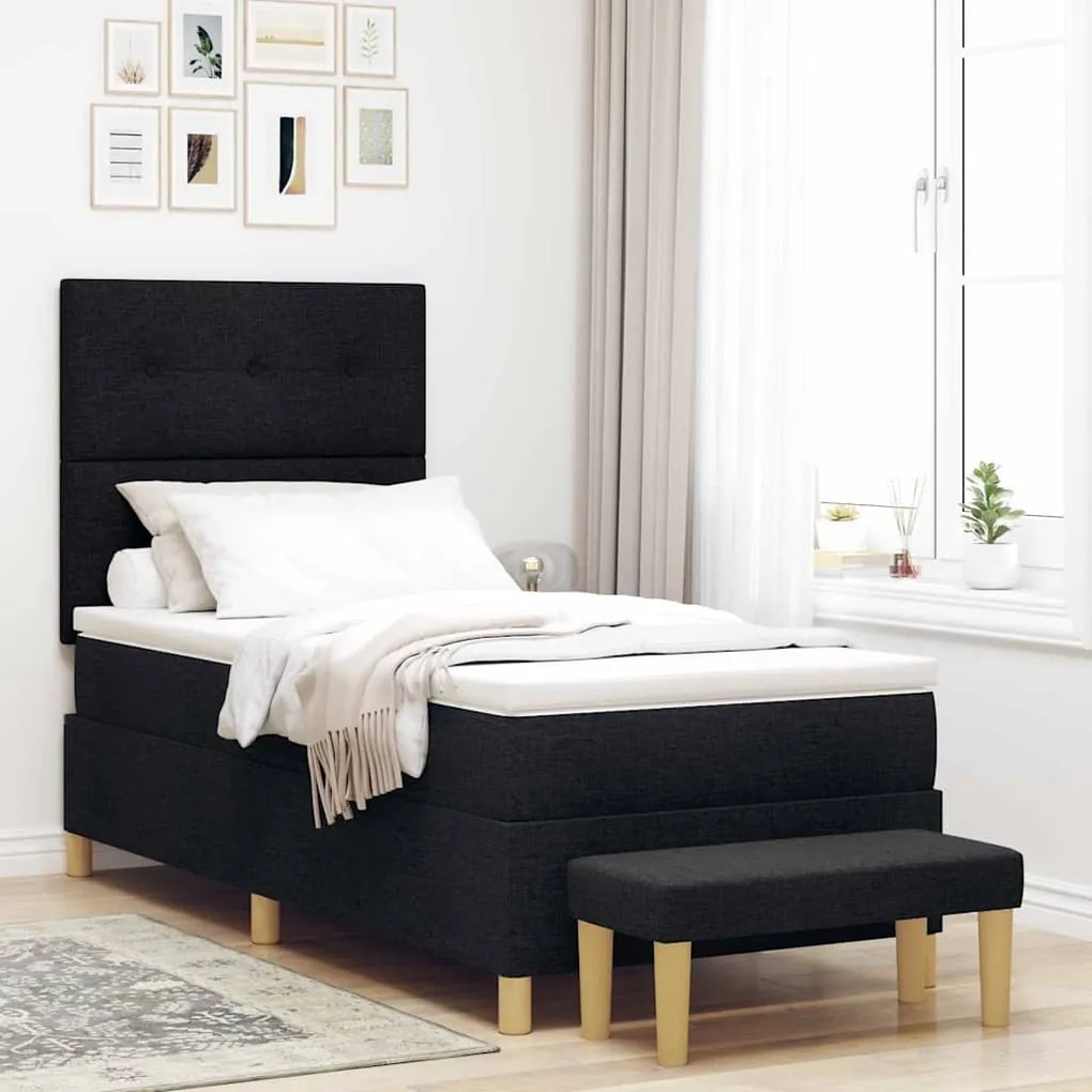 vidaXL Cama Box com colchão com cabeceira Preto 90 x 200 cm tecido