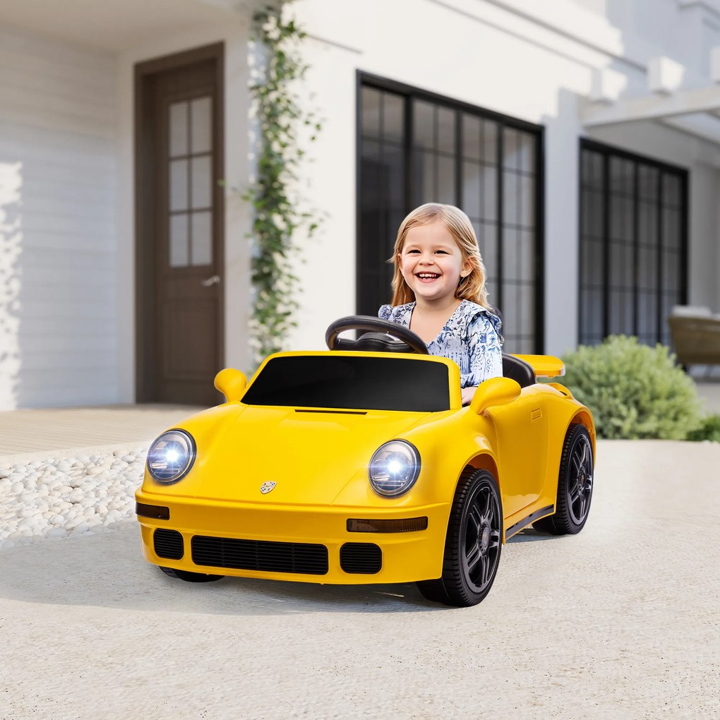 Carro elétrico para crianças, veículo elétrico de 12 V, comando à distância de 2,4 GHz, faróis, música, buzina, 103 x 55 x 44 cm, amarelo