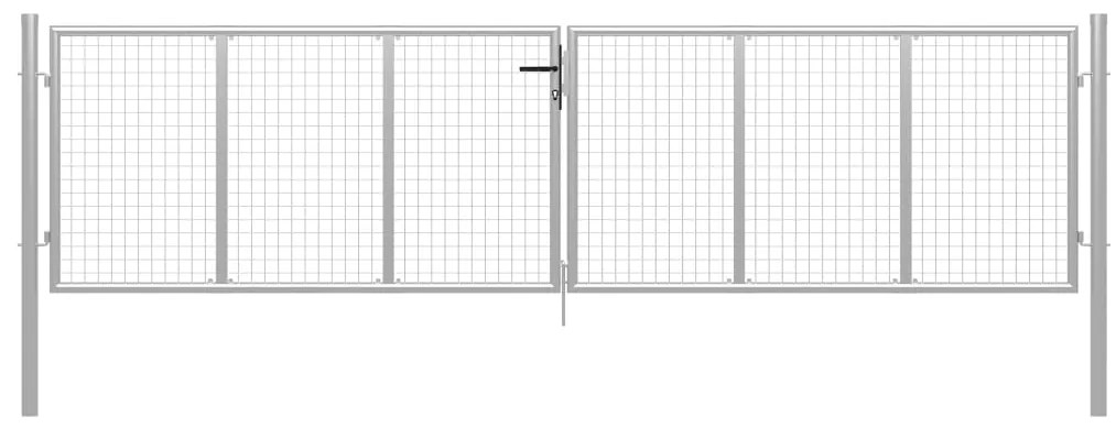 vidaXL Portão de jardim em aço galvanizado 400 x 100 cm cor prata
