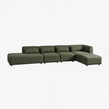 Sofá Modular De Canto Em 4 Peças Com Chaise Longue À Esquerda E Puff Fogler Tecido Pele De Borrego Amarelo Curri - Sklum