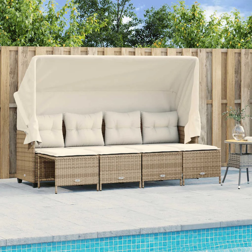vidaXL 5 pcs conjunto de sofás p/ jardim com almofadões vime PE bege