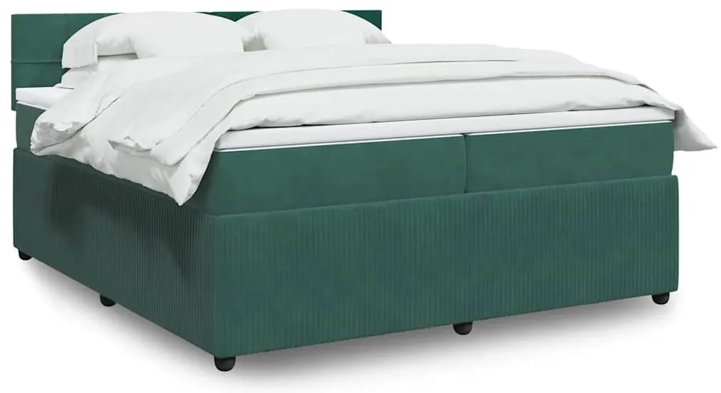 Cama com molas/colchão 200x200 cm veludo verde-escuro