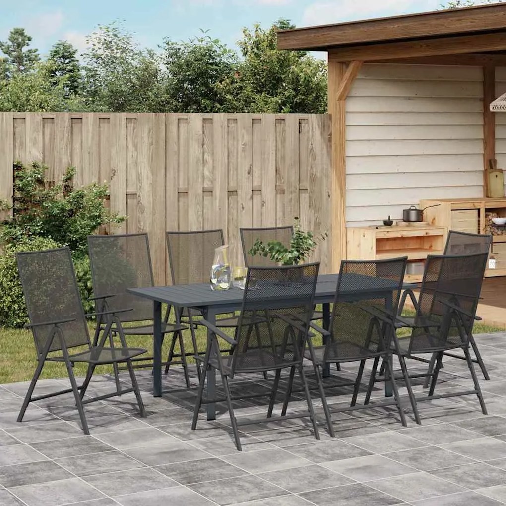 Conjunto de Jantar para Jardim Manual 9 pcs Preto Grande