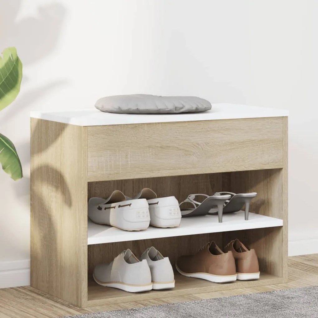vidaXL Banco sapateira 60x30x45 cm contraplacado branco/carvalho sonoma