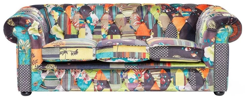 Sofá de 3 lugares em tecido patchwork verde claro CHESTERFIELD Beliani
