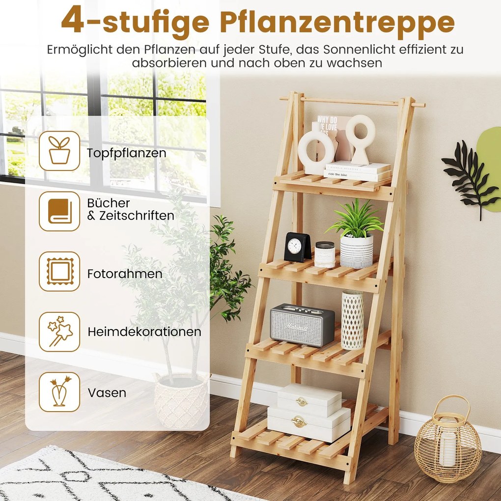 Suporte para plantas 28 x 52 x 109 cm de madeira de abeto de 4 prateleiras Natural