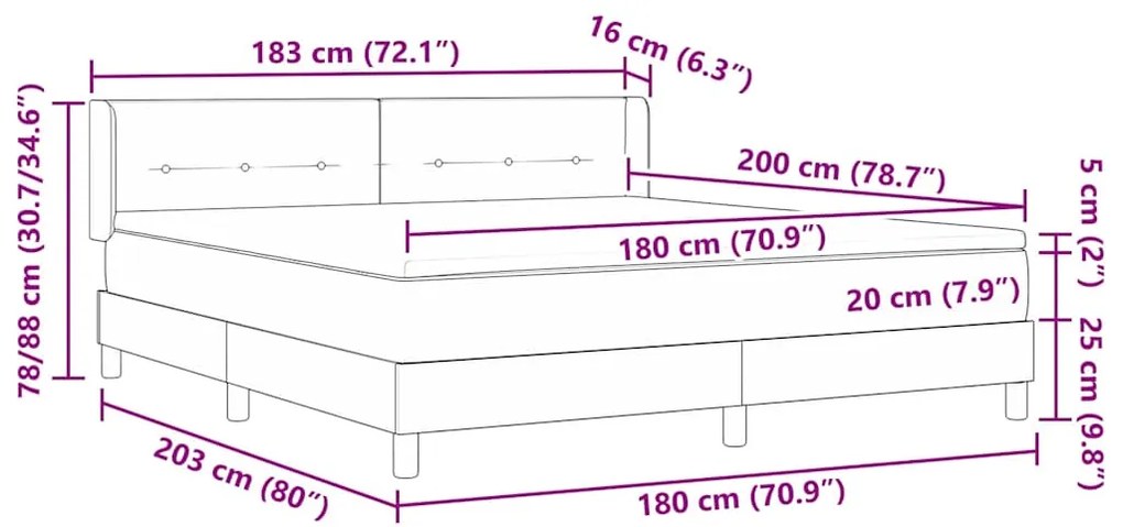 Cama Box com Colchão Cinza Escuro, 180 x 200 cm, Tecido