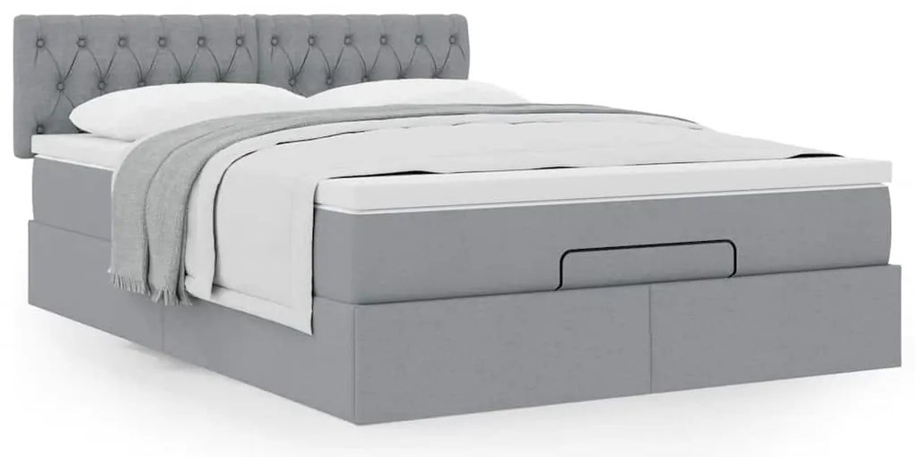 Cama otomana com colchão 140x190 cm tecido cinzento claro