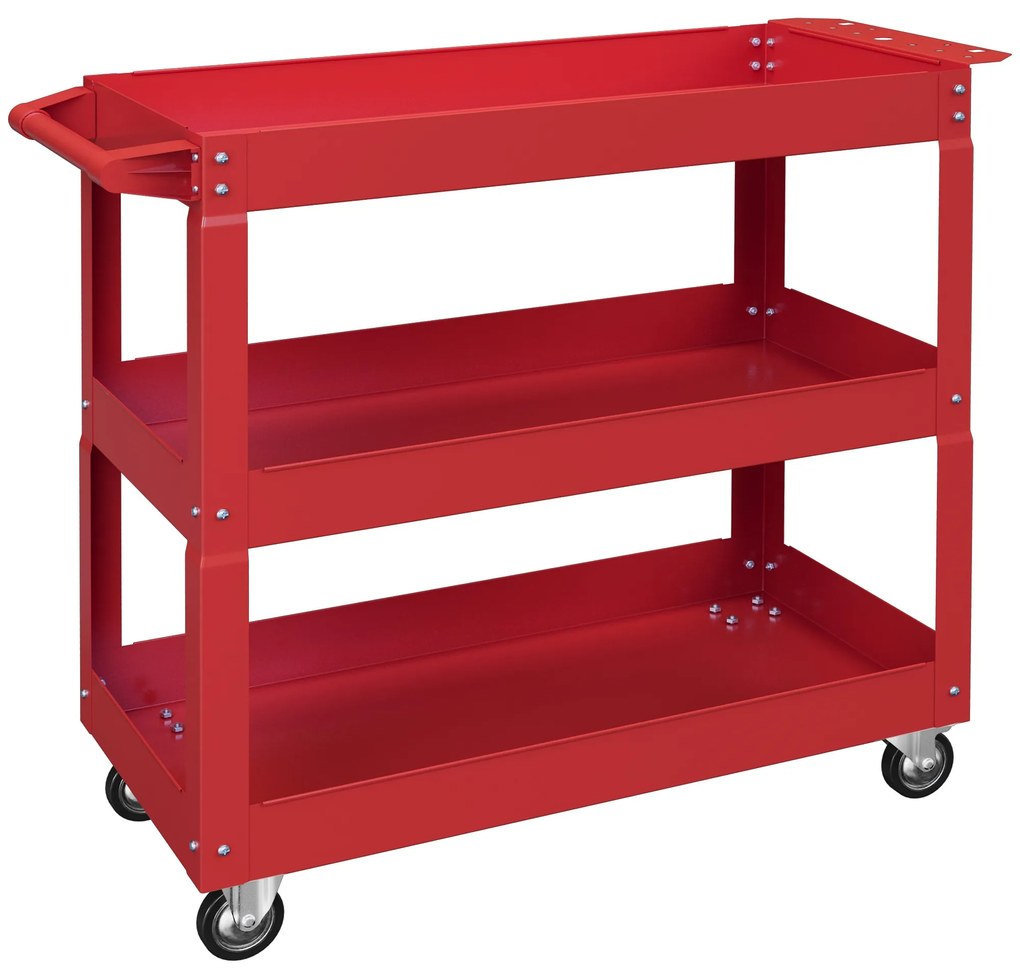 DURHAND Carrinho de Ferramentas com Rodas 3 Prateleiras de Armazenamento e Alça Lateral 83x35,3x76 cm Vermelho
