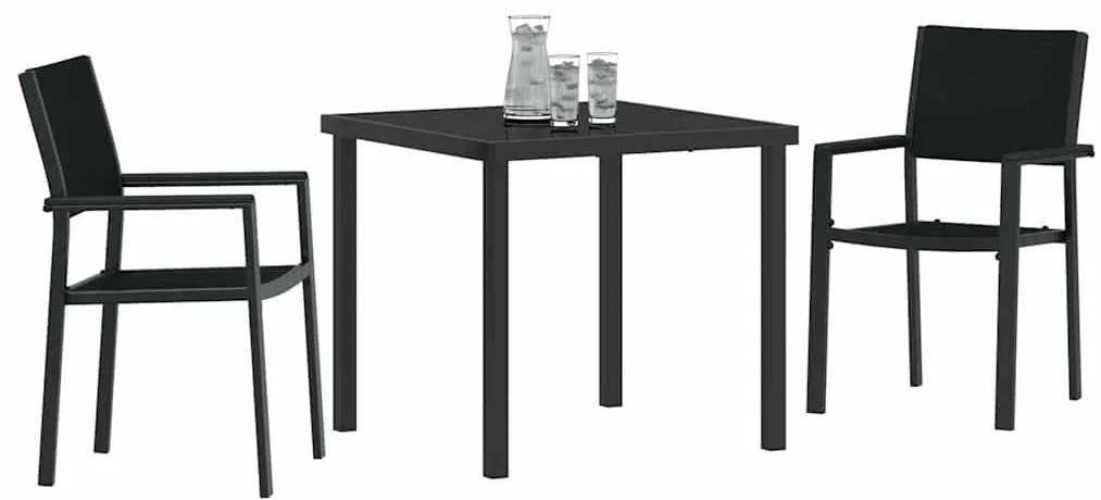 Conjunto de Jantar de Jardim 3 Peças em Rattan com Poliéster Preto.