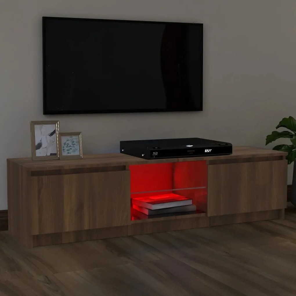 Móvel de TV com luzes LED 120x30x35,5 cm carvalho castanho