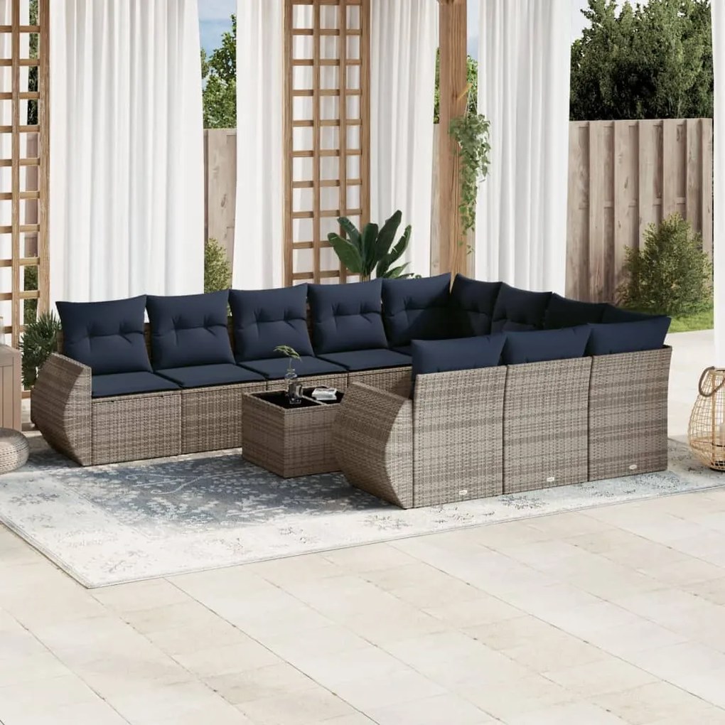 vidaXL 11 pcs conjunto sofás de jardim c/ almofadões vime PE cinzento