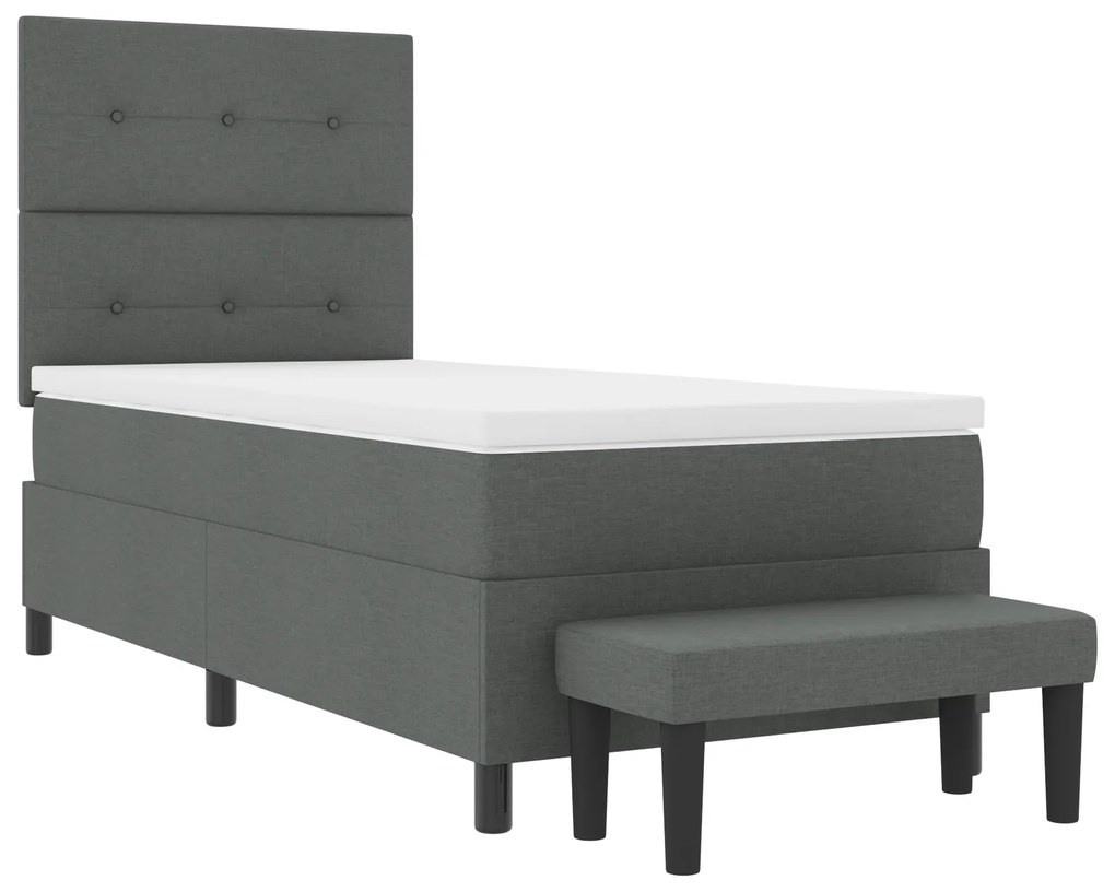 Cama Box Spring com Colchão e Banco Cinza Escuro 90x190 cm Tecido