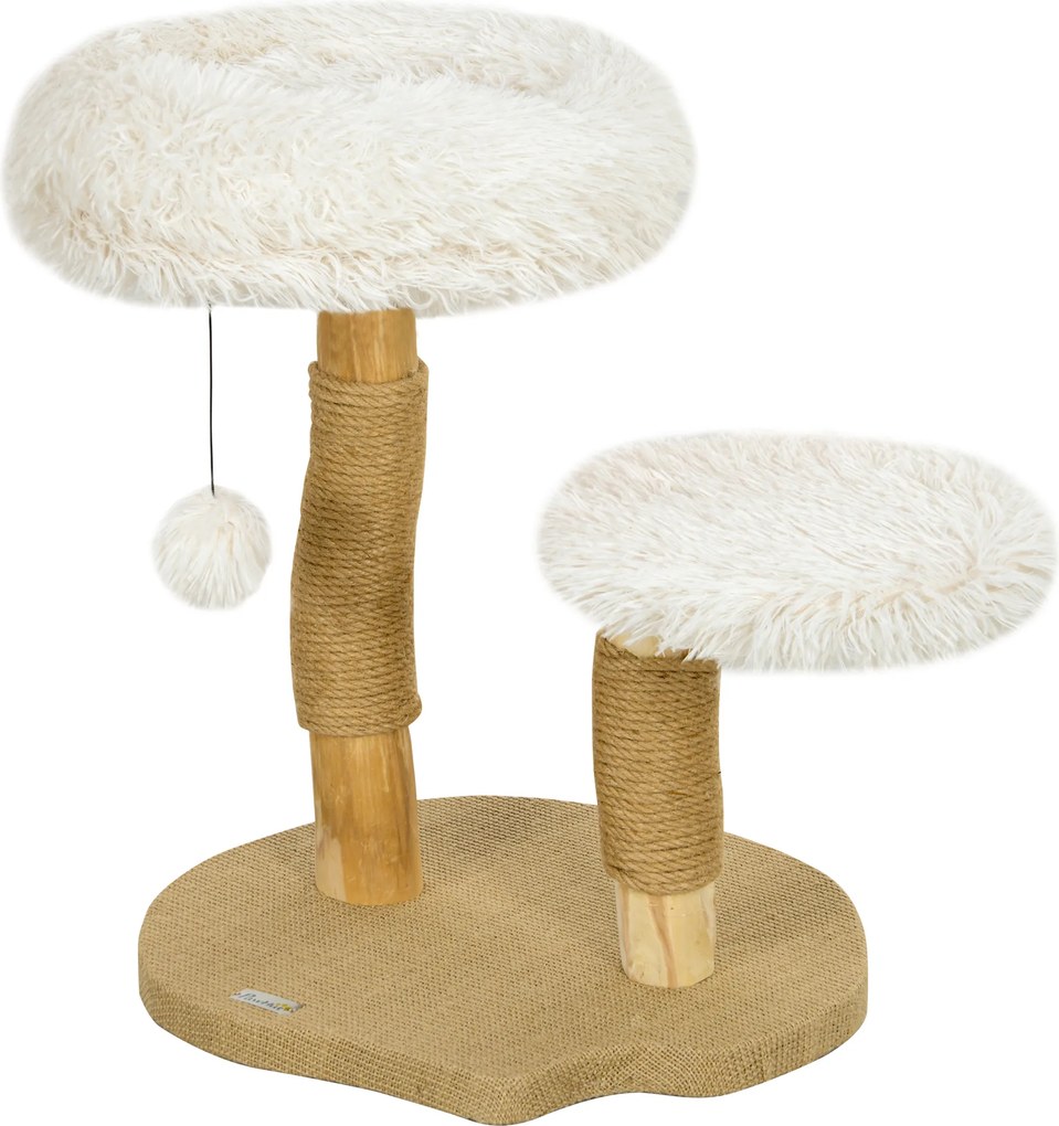 PawHut Árvore para gatos, 61,5 cm, com cama para gatos, postes de arranhar, plataforma de salto, bolinha de brinquedo, para gatos até 5 kg, branco | Aosom Portugal