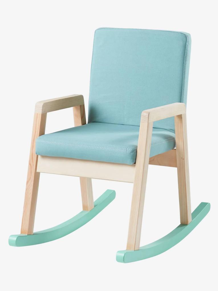 Cadeira de baloiço, em madeira verde claro liso com motivo