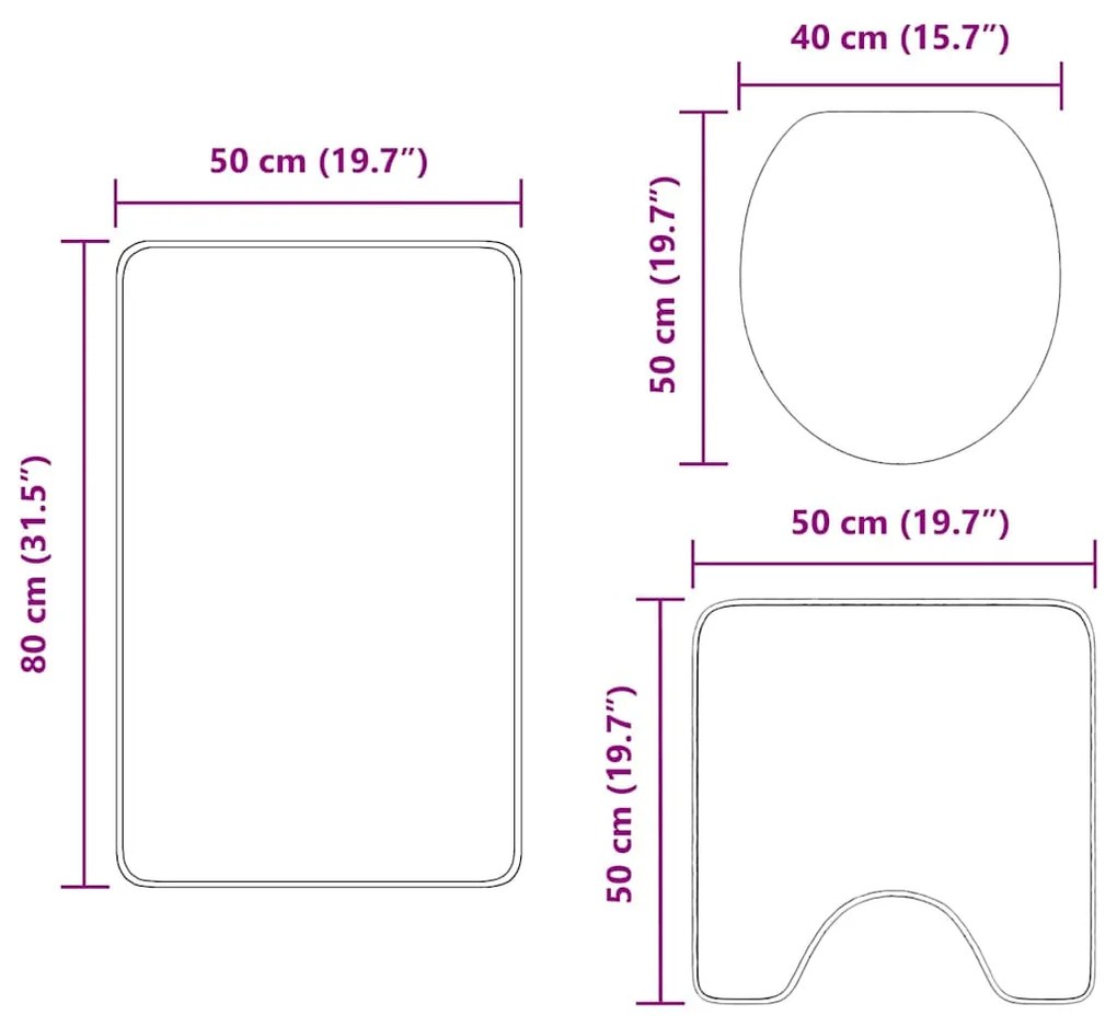 Conjunto de Tapetes de Banho 3 Peças VidaXL Turquesa Polipropileno Ant