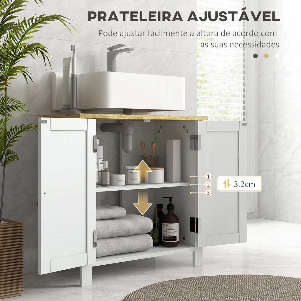kleankin Móvel para Lavatório Pousar Móvel para Lavatório em Pé com 2 Portas e Prateleira Ajustável sem Lavatório 60x30x60 cm Branco