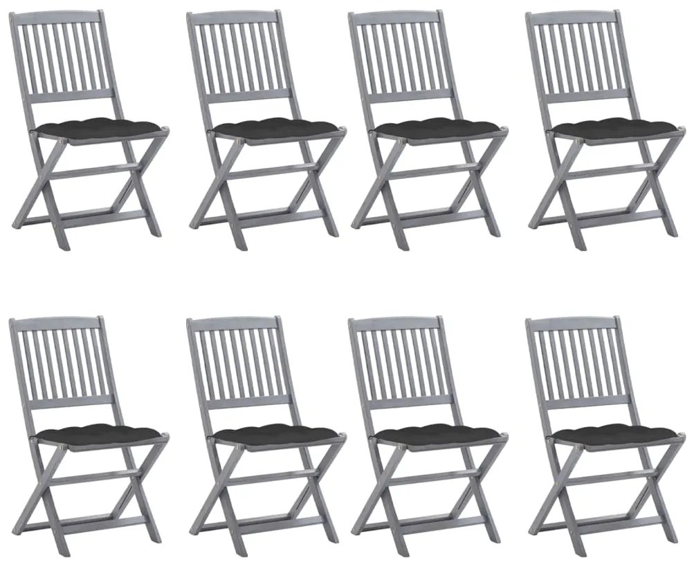 vidaXL Cadeiras de exterior dobráveis 8pcs c/ almofadões acácia maciça