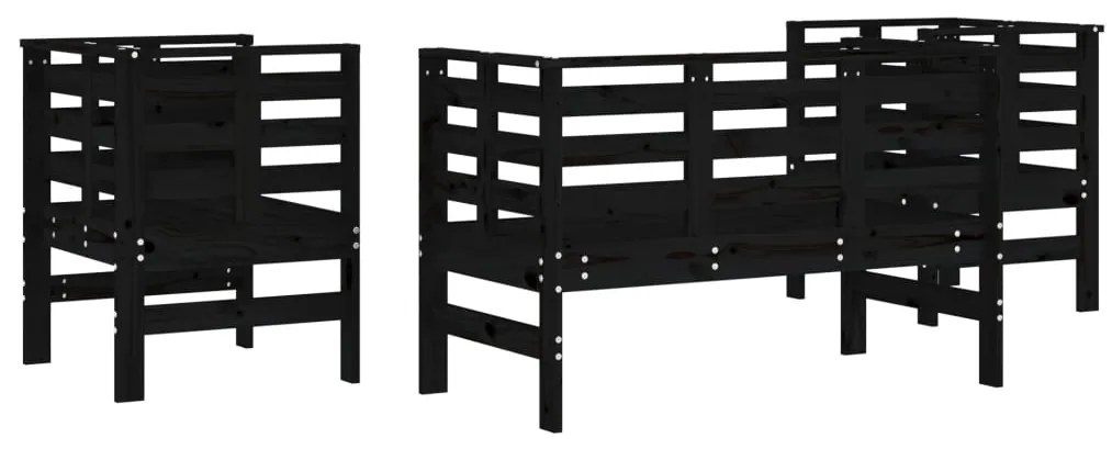 3 pcs conjunto lounge de jardim madeira de pinho maciça preto