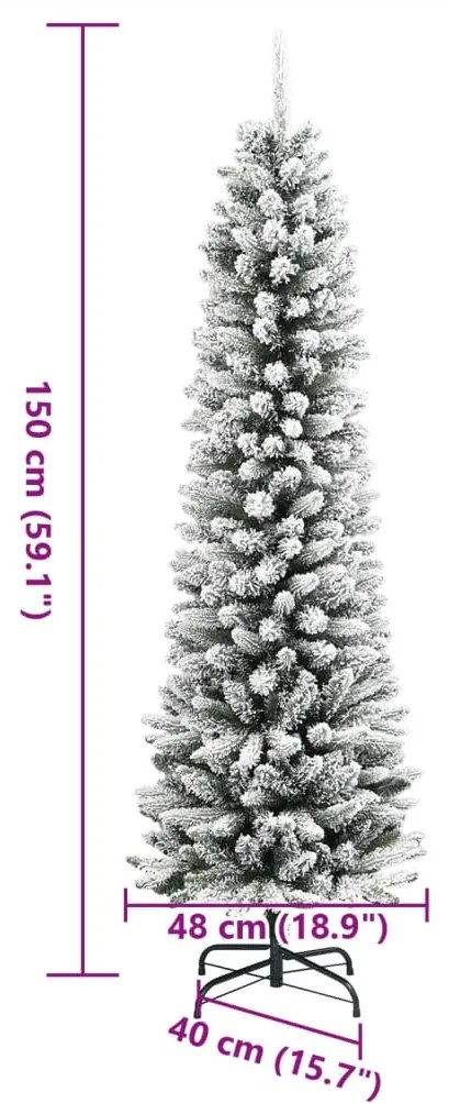 Árvore de Natal artificial fina com neve PVC e PE 150 cm