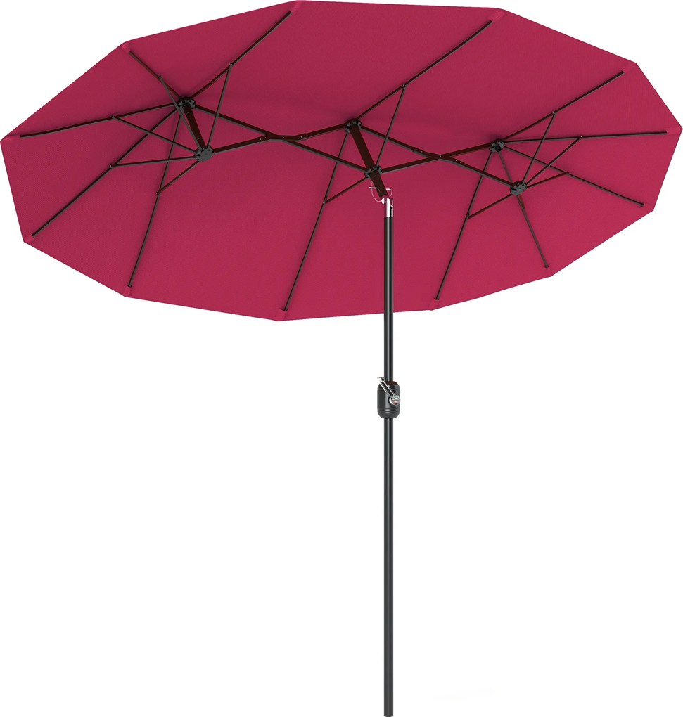Outsunny Chapéu de Sol Duplo Chapéu de Sol de Jardim com Inclinação de 45° Manivela Estrutura de Aço 295x152x222 cm Vermelho | Aosom Portugal