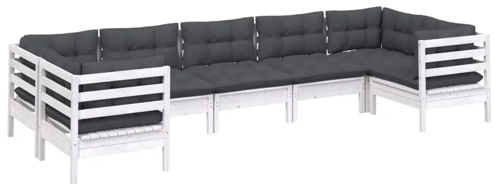 7 pcs conjunto lounge de jardim c/ almofadões pinho branco