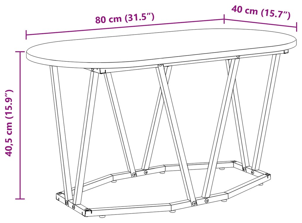 Mesa de Centro em Carvalho Sonoma 80x40x40,5 cm, Madeira Revestida e M