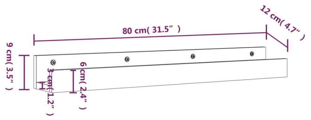 Prateleiras de parede 2 pcs 80x12x9 cm pinho maciço cinzento