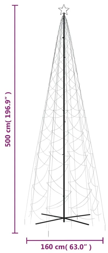 Árvore de Natal em cone 1400 luzes LED 160x500 cm branco frio