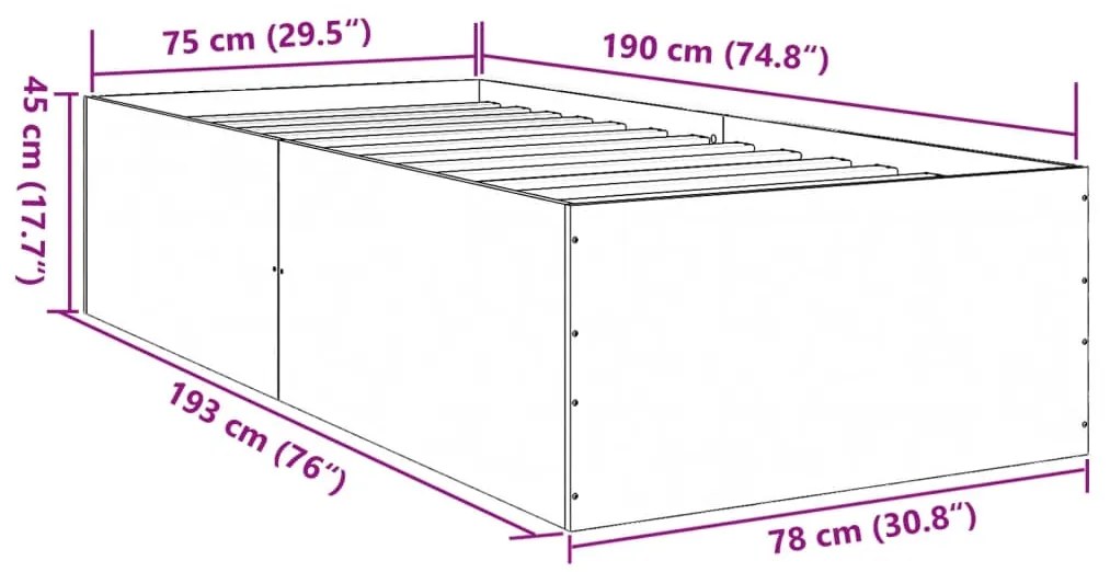 Estrutura cama 75x190 cm derivados de madeira carvalho fumado