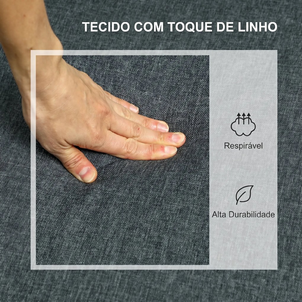 Sofá 2 Lugares Estofado em Linho Sintético com 2 Almofadas Espaço de Armazenamento Bolsos Laterais 135x71x84 cm Cinza Escuro