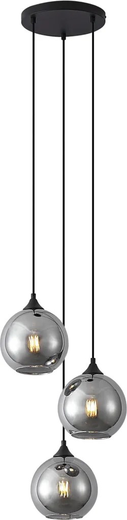 Candeeiro suspenso Art Deco preto com vidro fumado 3 luzes - Wallace
