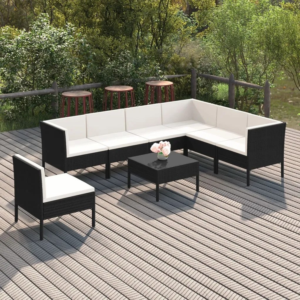 vidaXL 8 pcs conjunto lounge de jardim c/ almofadões vime PE preto