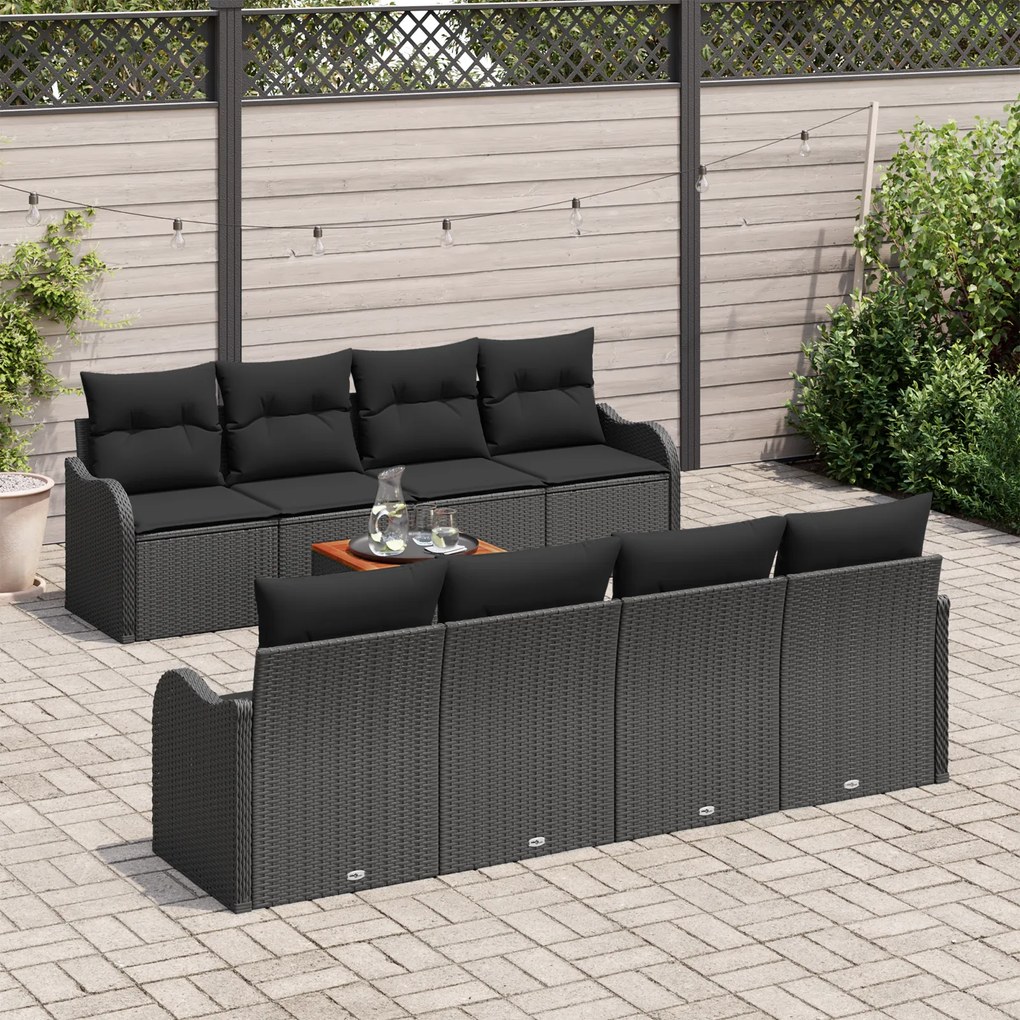 Conjunto de Sofá de Jardim vidaXL 9 Peças com Almofadas Preto Rattan S