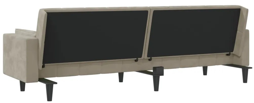 Sofá-cama 2 lugares com duas almofadas veludo cinzento-claro