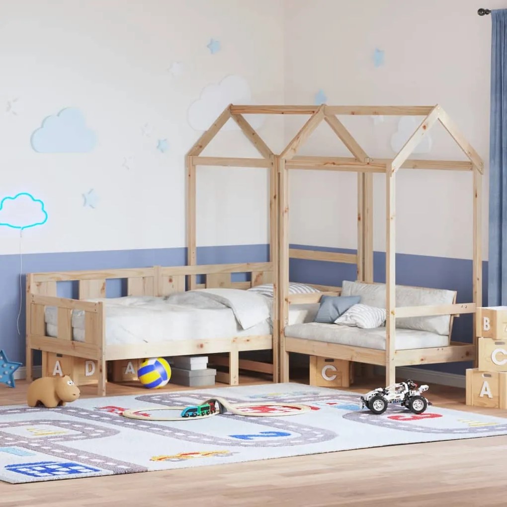 Conjunto de sofá-cama e banco c/ telhado 90x200 cm pinho maciço