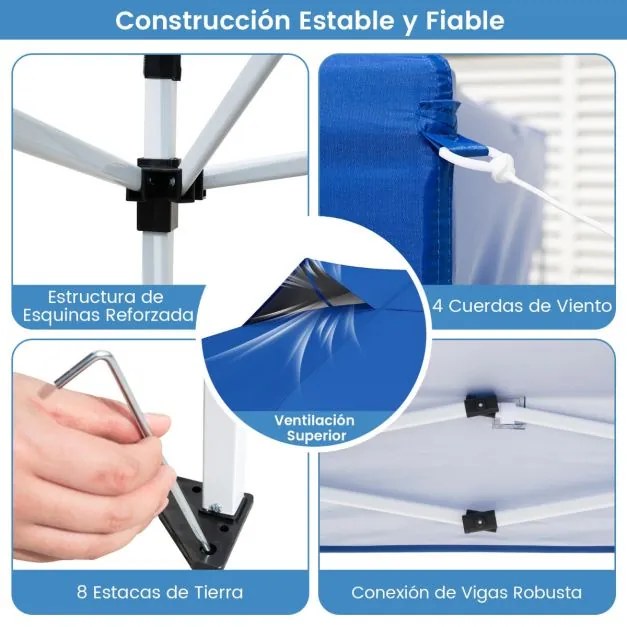 Tenda dobrável 295 x 295 cm para jardim, feiras, eventos com bolsa de transporte teto ventilado Azul