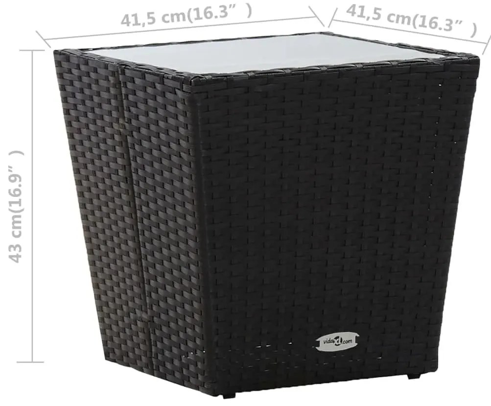 3 pcs conjunto bistrô p/ jardim vime PE e vidro temperado preto