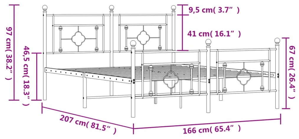 Estrutura de cama com cabeceira e pés 160x200 cm metal branco