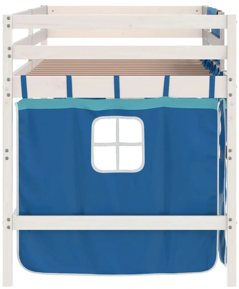 Cama alta p/ criança c/ cortinas 80x200 cm pinho maciço azul